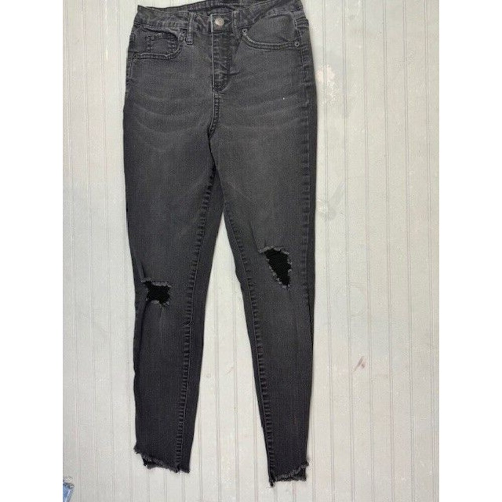 Wild Fable Size 2 Womens Jeans Black Skinny Raw Hem Distress High Rise Stretch